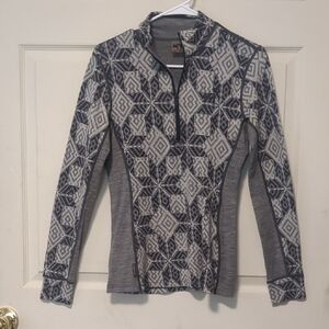 Keri Traa Grayscale Snowflake 100% Merino Wool Base Layer Quarter Zip